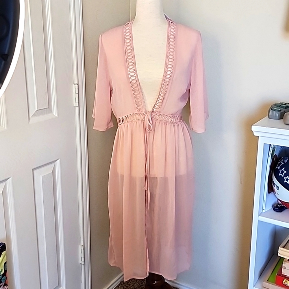 ☀️ Charlotte russe NWT Blush Pink Summer Tie Front Long Kimono